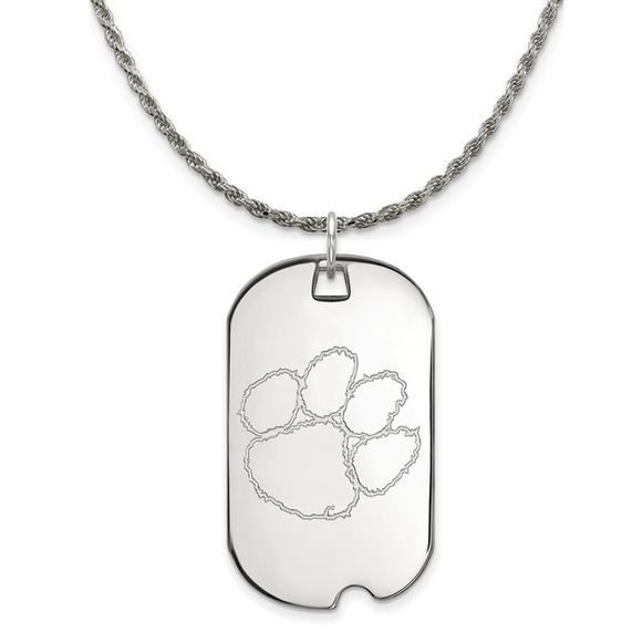 Sterling Silver Clemson U Large Dog Tag Pendant Necklace - 24 In